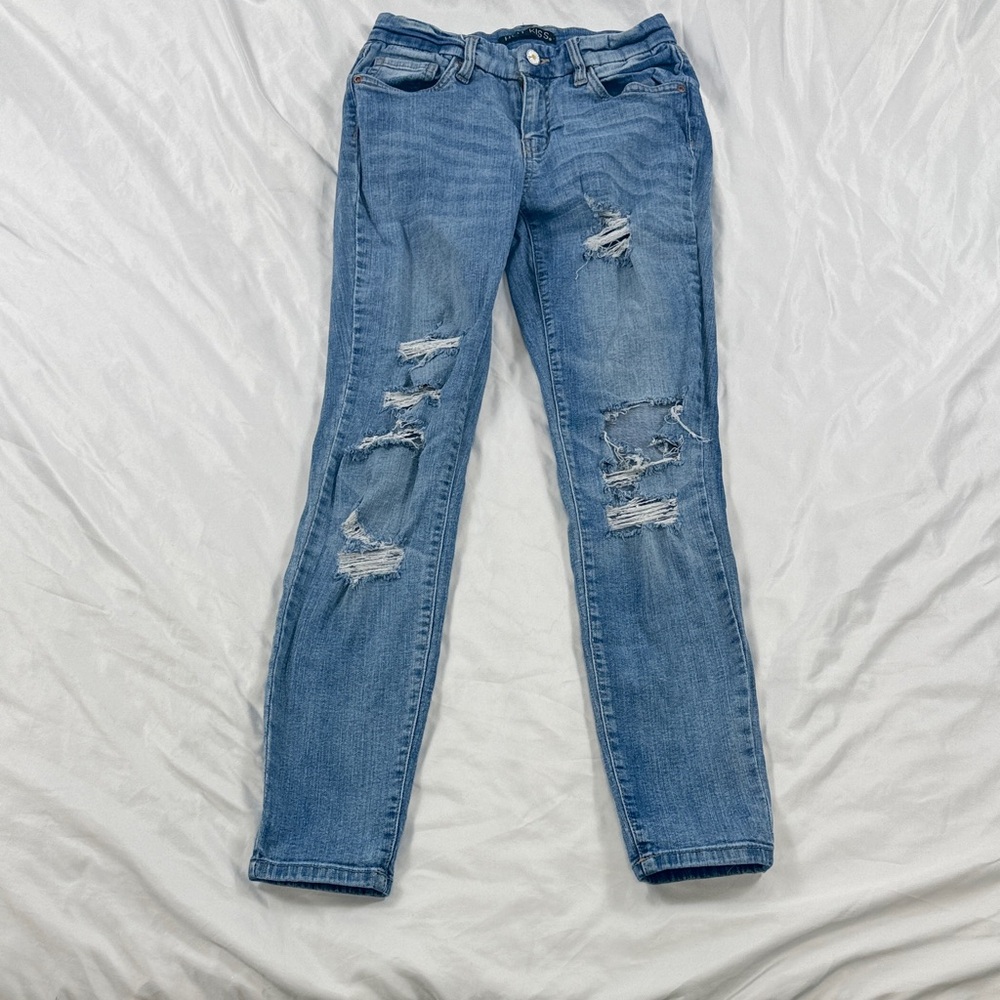 Hot Kiss Distressed Skinny Jeans Light Wash Stretch Mid Rise Ankle Size 3